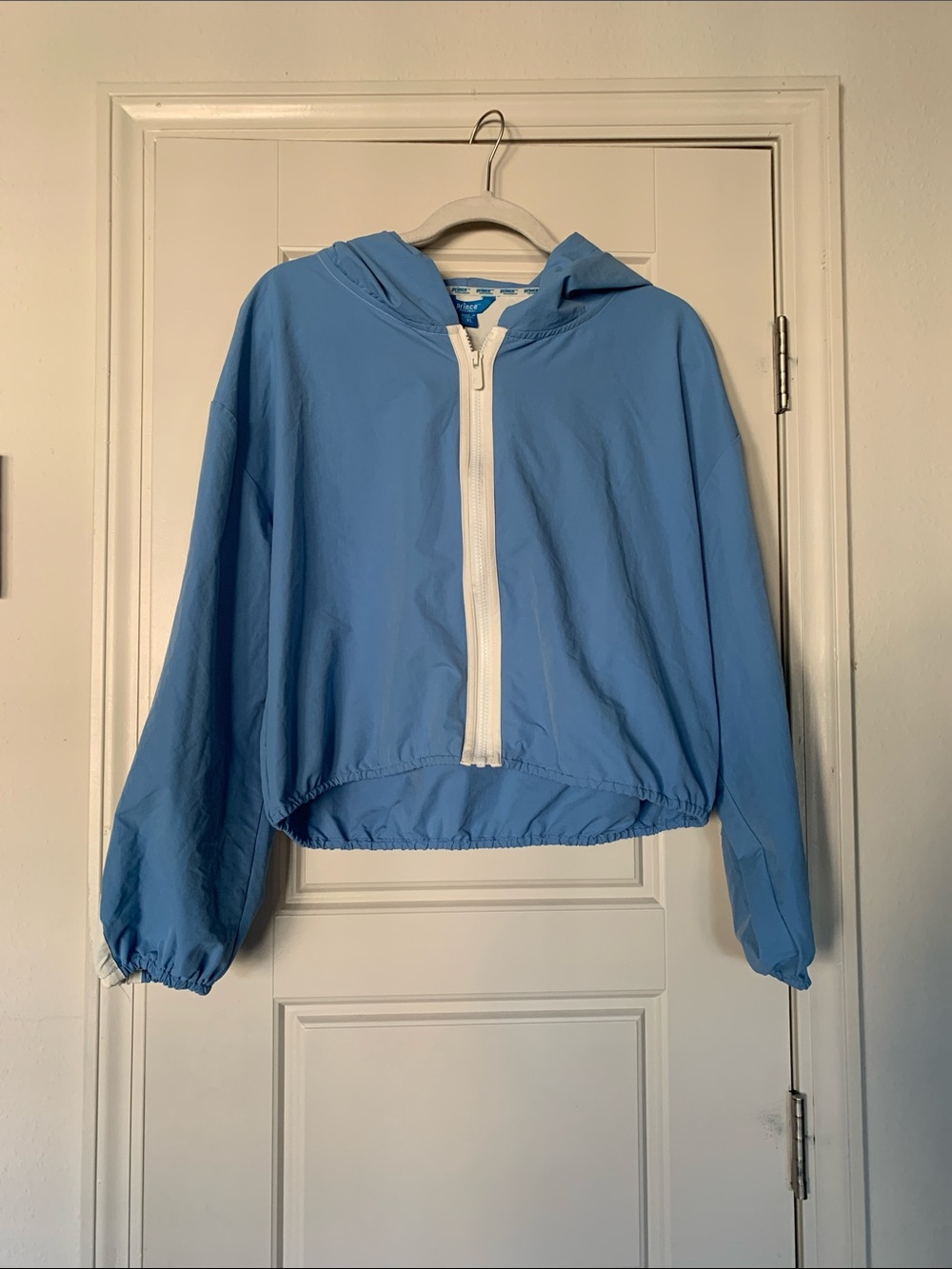 NWT Prince Light Blue Hooded Bomber Jacket with White Zip Vintage